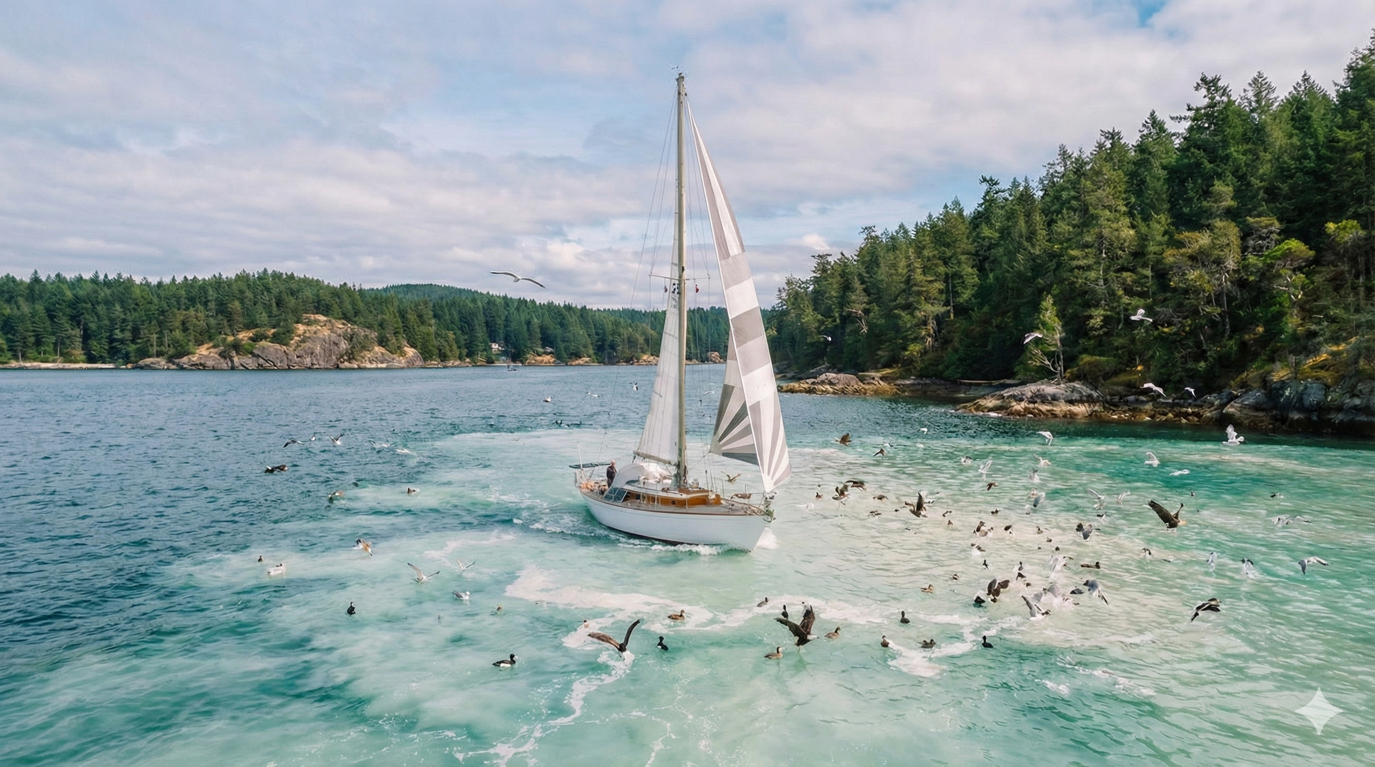 Jura sailing through turquoise herring spawn waters